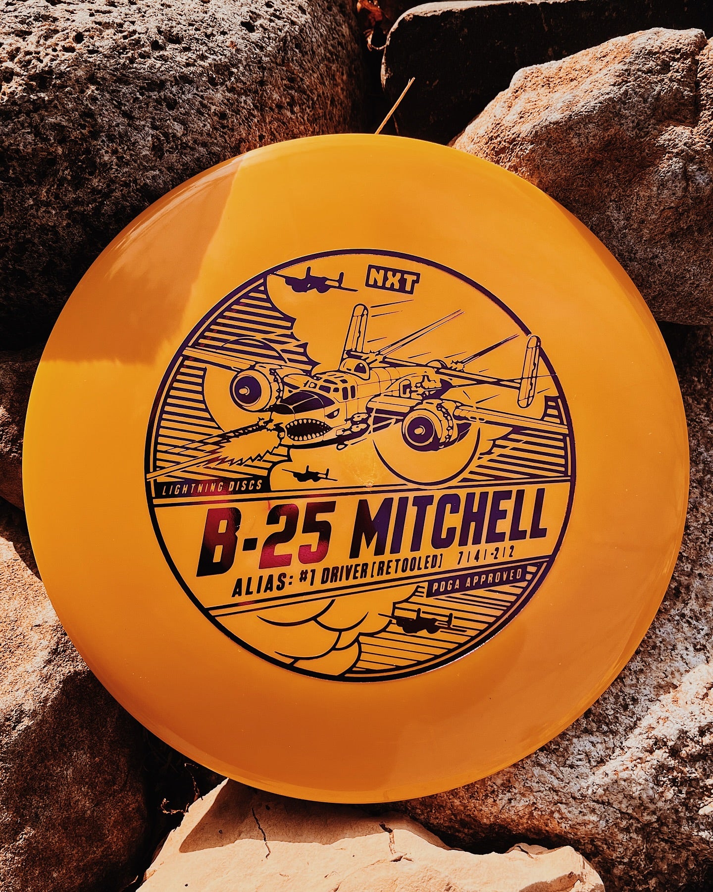 Lightning Discs #1 Driver, B-25 Mitchell edition in NXT plastic, a classic high-glide distance driver with a slightly domey profile and vintage-inspired stamp.