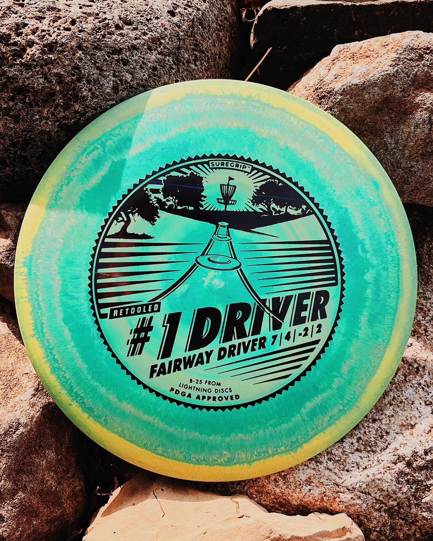 Lightning Discs Sure Grip #1 Driver, a high-glide, understable disc golf driver with a classic domey profile and bold stamp, designed for easy distance and beginner-friendly control.