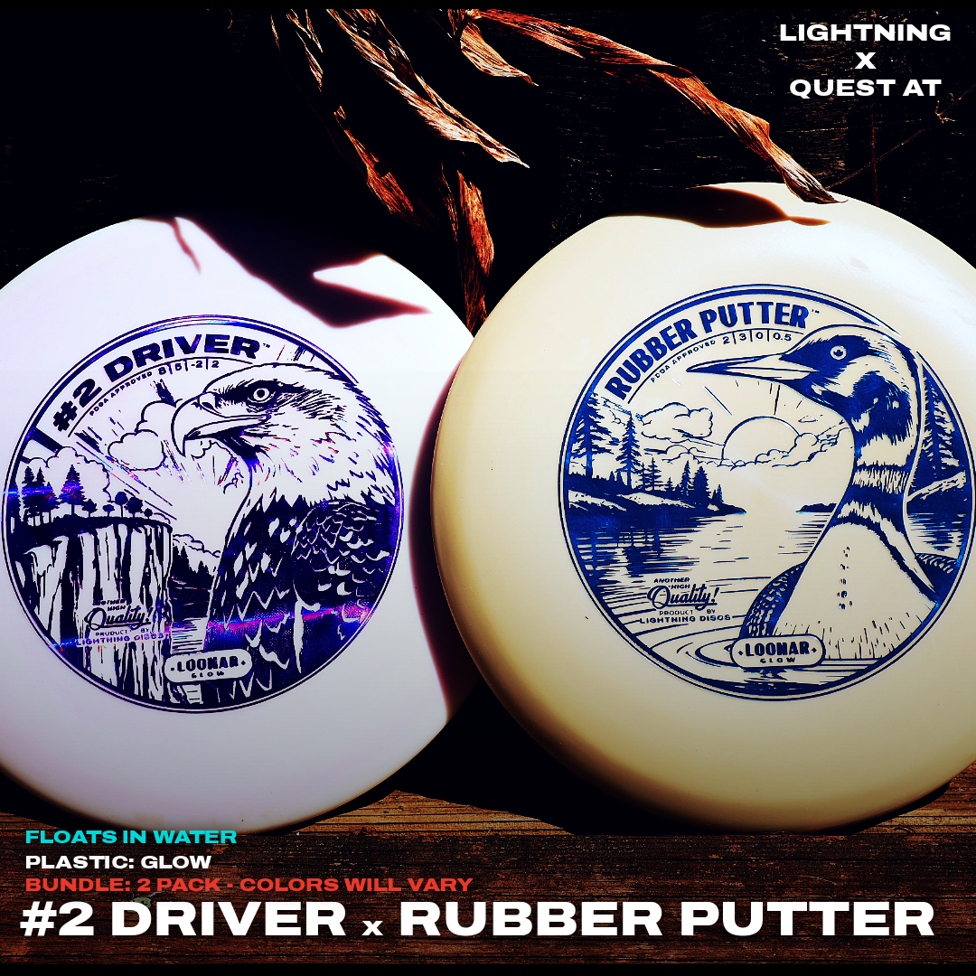 2 PACK FLOATING GLOW BUNDLE: Lightning Loonar Glow Rubber Putter x #2 Driver Fairway Driver & Putter Golf Discs