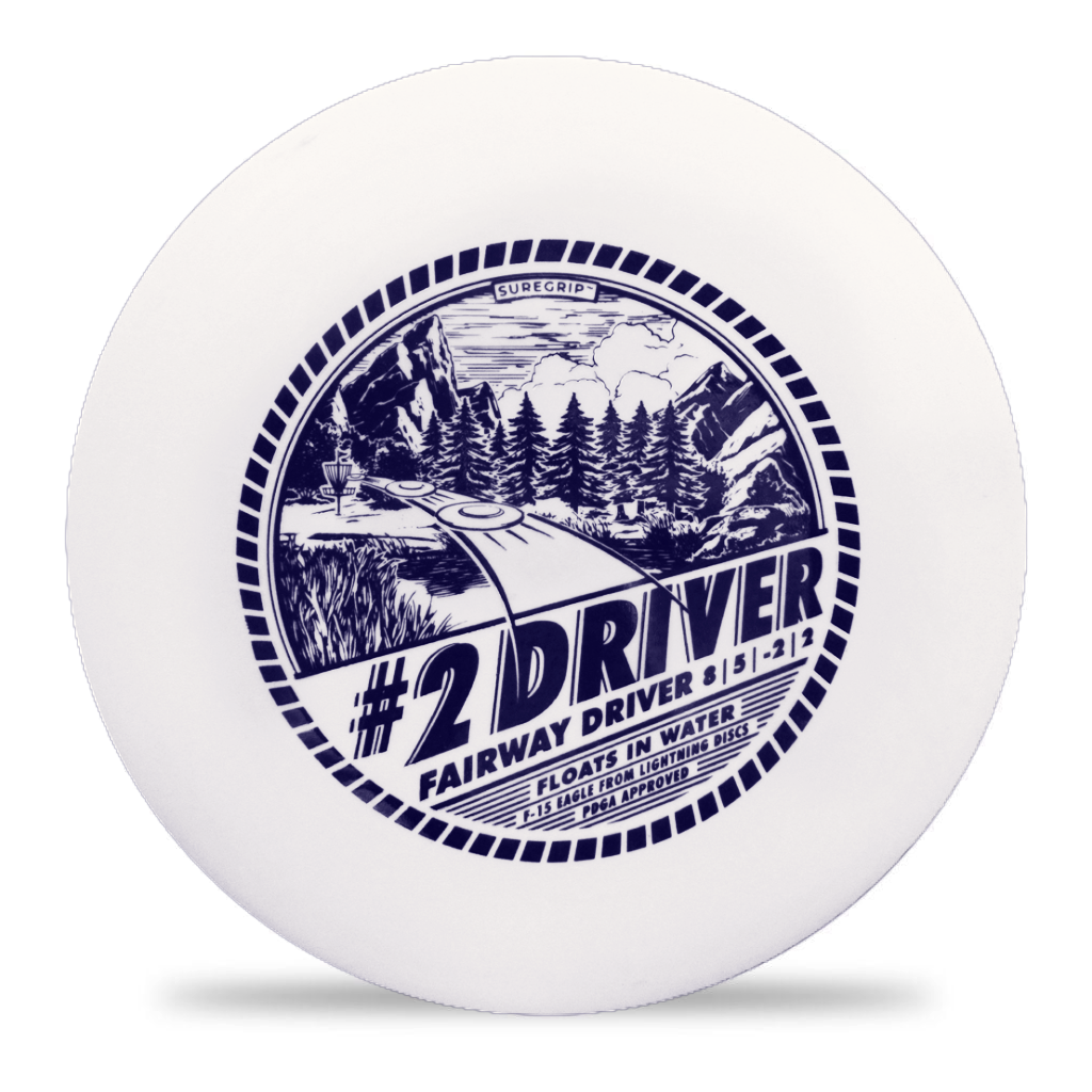 Lightning Discs #2 Driver in durable plastic, featuring a controllable flight path ideal for newer players or turnover shots, with a sleek profile and moderate dome.