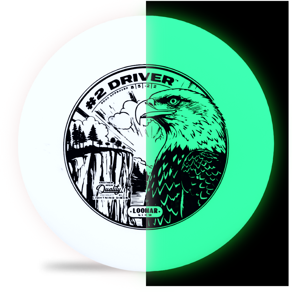 Lightning Discs #2 Driver in Loonar Glow plastic, a fairway driver with a slightly understable flight and a bright glow-in-the-dark finish for easy visibility in low light.