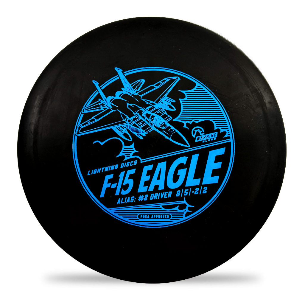 Lightning Discs #2 Driver, F-15 Eagle edition in Warbird plastic, featuring a sleek fairway driver shape with a military-inspired stamp and a glossy, durable finish.